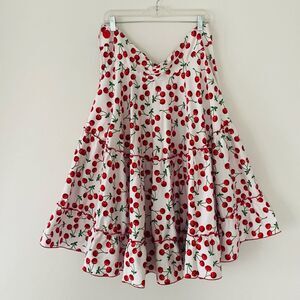 Bettie Page Cherry Print Red trims Pinups Rockabilly Ruffled Cotton Skirt 26W 3X